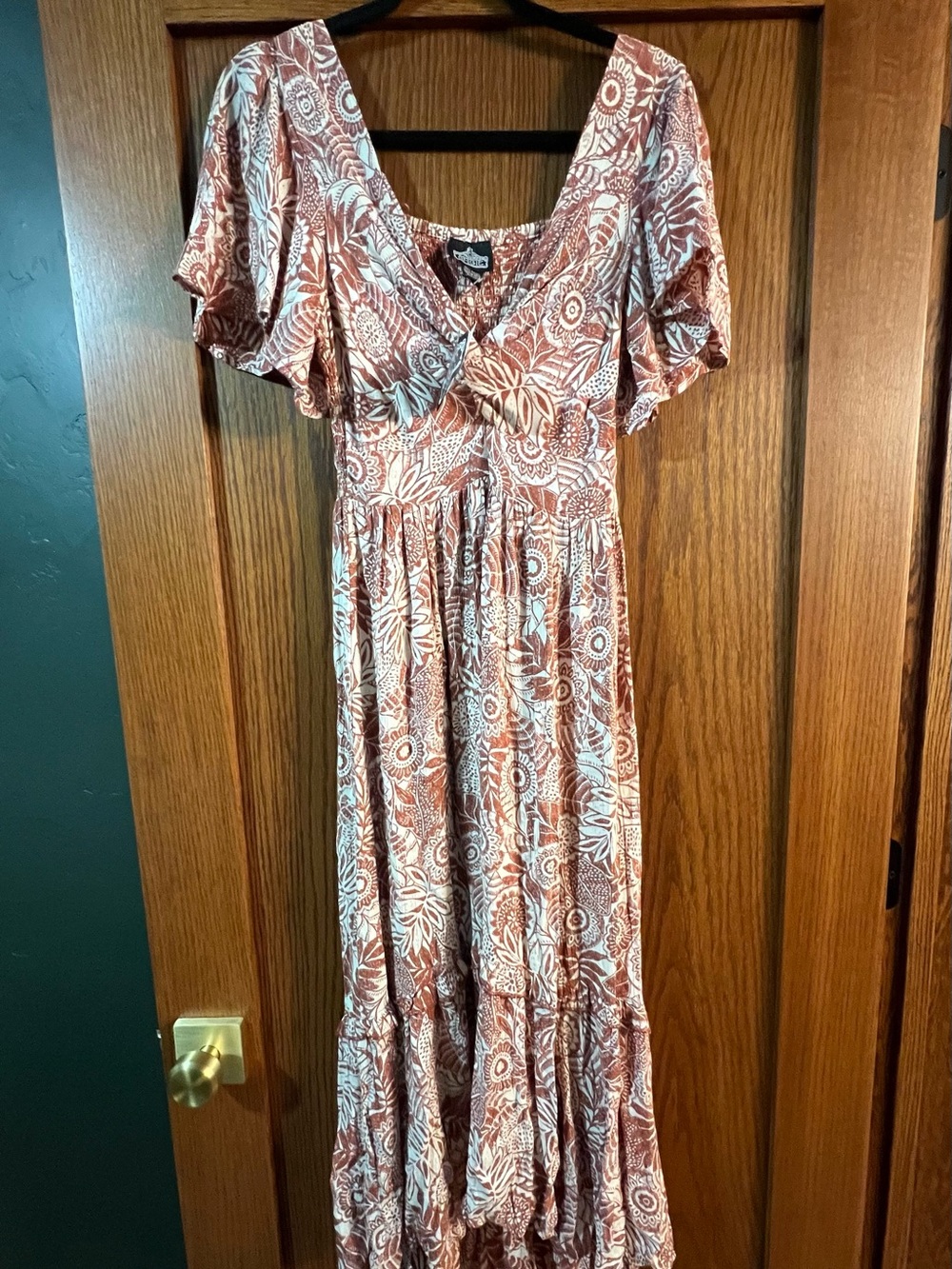 Floral Rust and Cream Wrap Maxi Dress